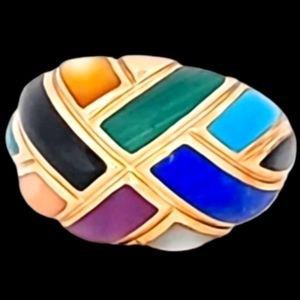 14k Gold Ring Turquoise Lapis Onyx  MOP Coral
